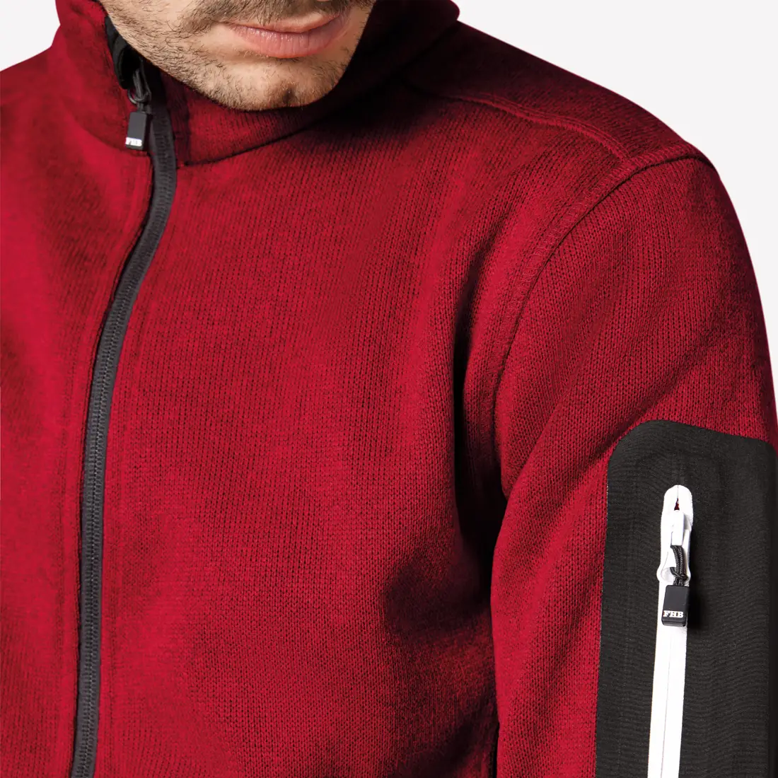 FHB - Strickfleece-Jacke CHRISTOPH rot/schwarz