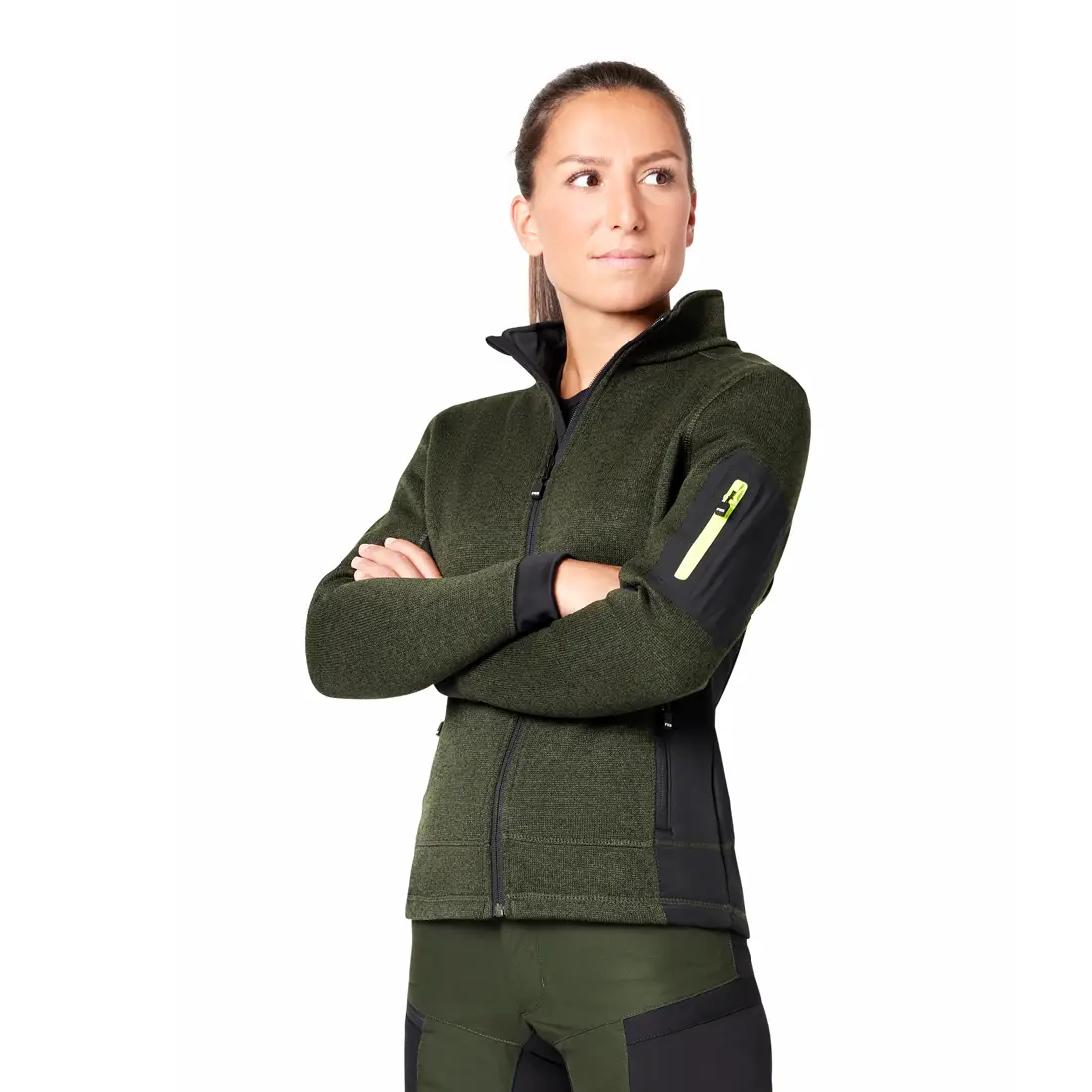 FHB - Strickfleece-Jacke MARIEKE Damen oliv/schwarz