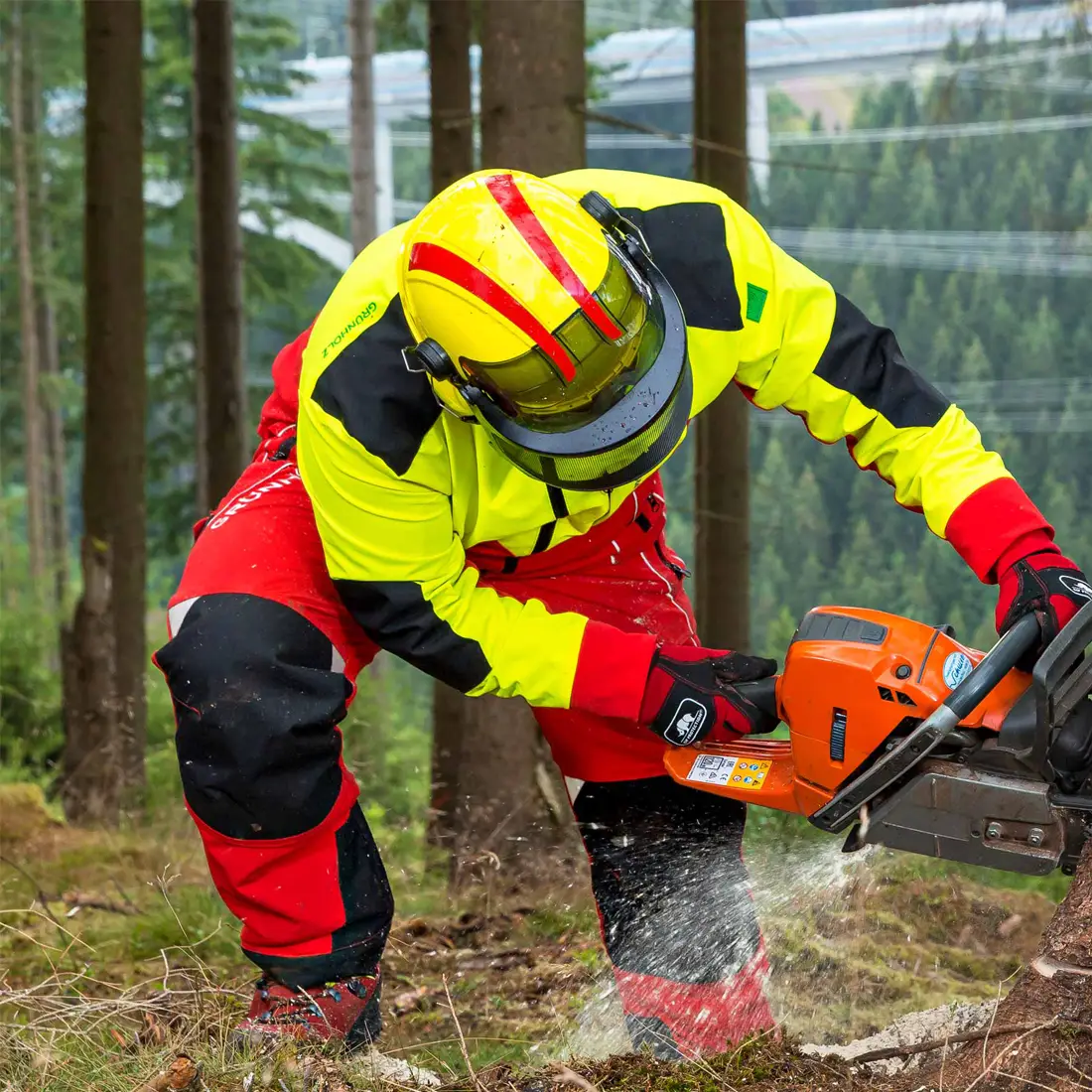 GRÜNHOLZ - Schnittschutzhose PRO³FLEX Klasse 1 rot/anthrazit