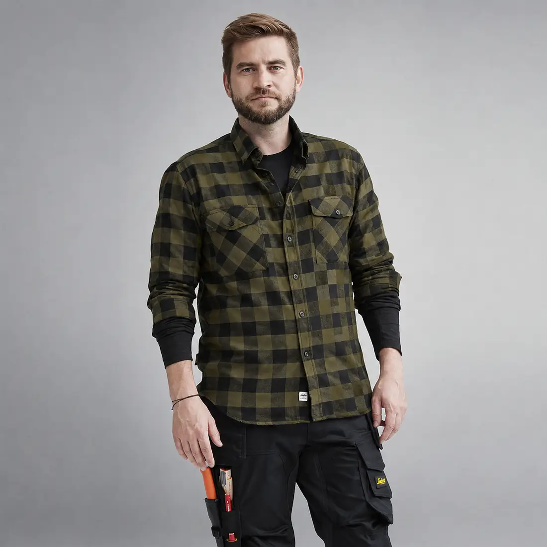 SNICKERS - Flanellhemd kariert khaki/schwarz