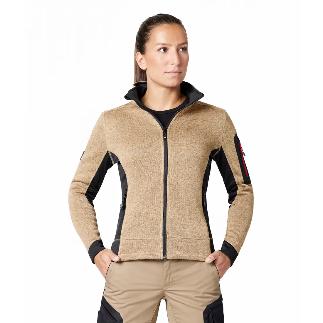 FHB - Strickfleece-Jacke MARIEKE Damen beige/schwarz