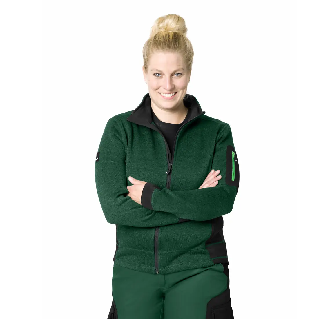 FHB - Strickfleece-Jacke MARIEKE Damen grün/schwarz