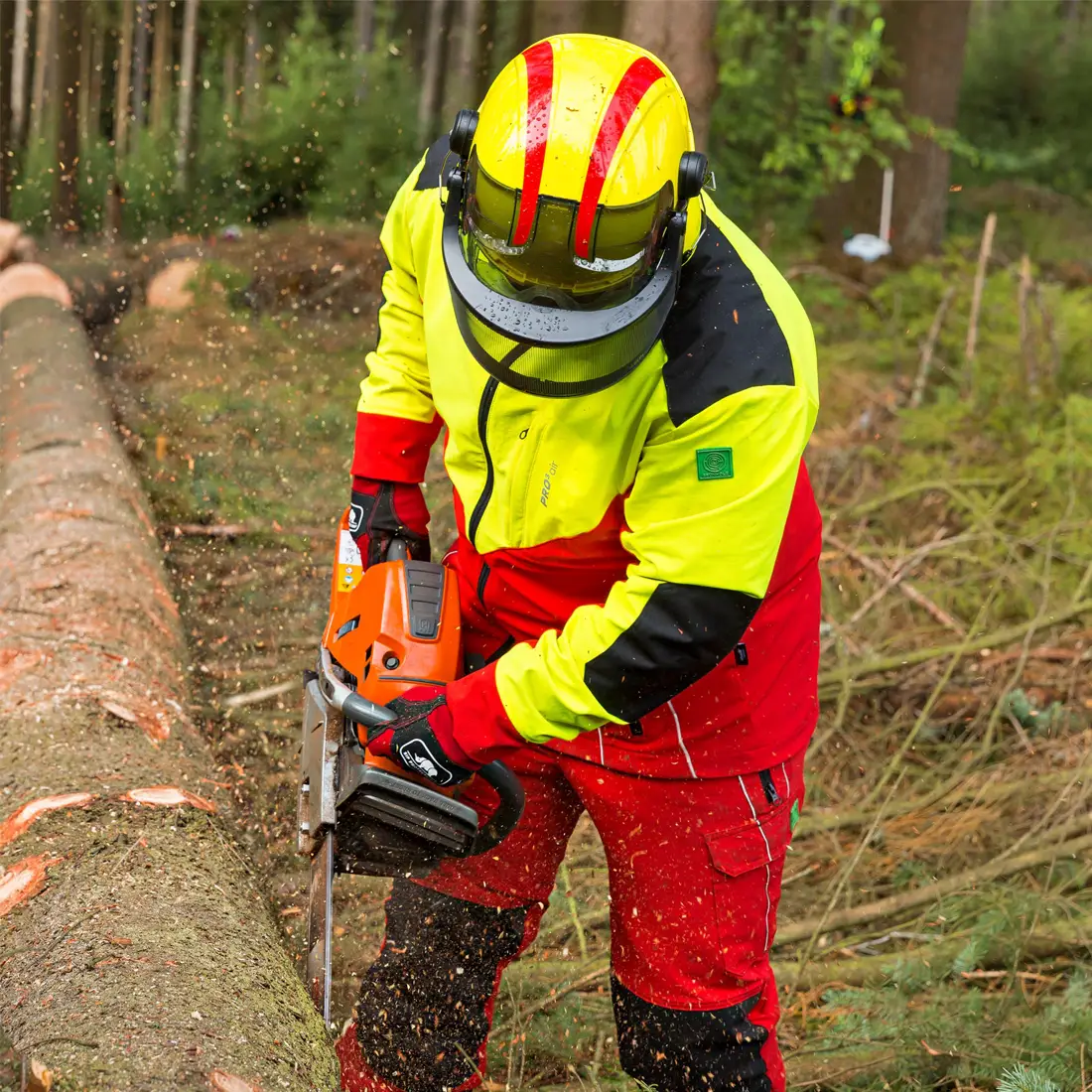 GRÜNHOLZ - Forstjacke PRO³AIR rot/gelb