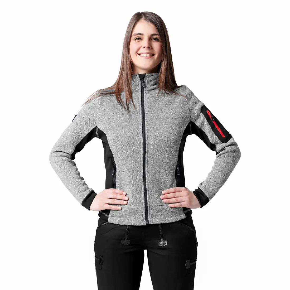 FHB - Strickfleece-Jacke MARIEKE Damen grau/schwarz